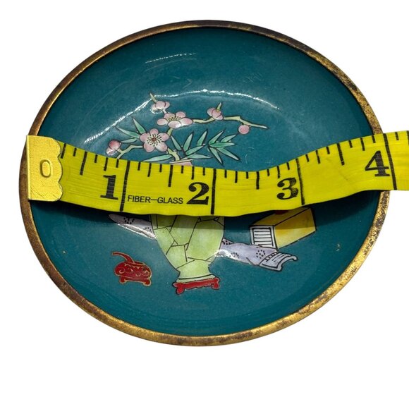 Vintage Cloisonné Trinket Dish With Floral Vase Design & Gold Trim - Picture 6 of 6